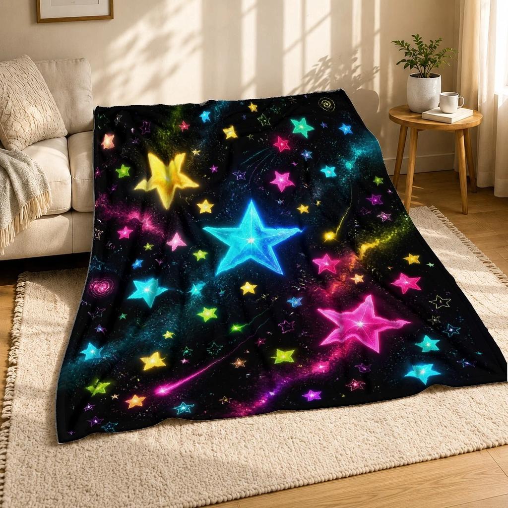 Glowing Neon Stars Coral Fleece Blanket