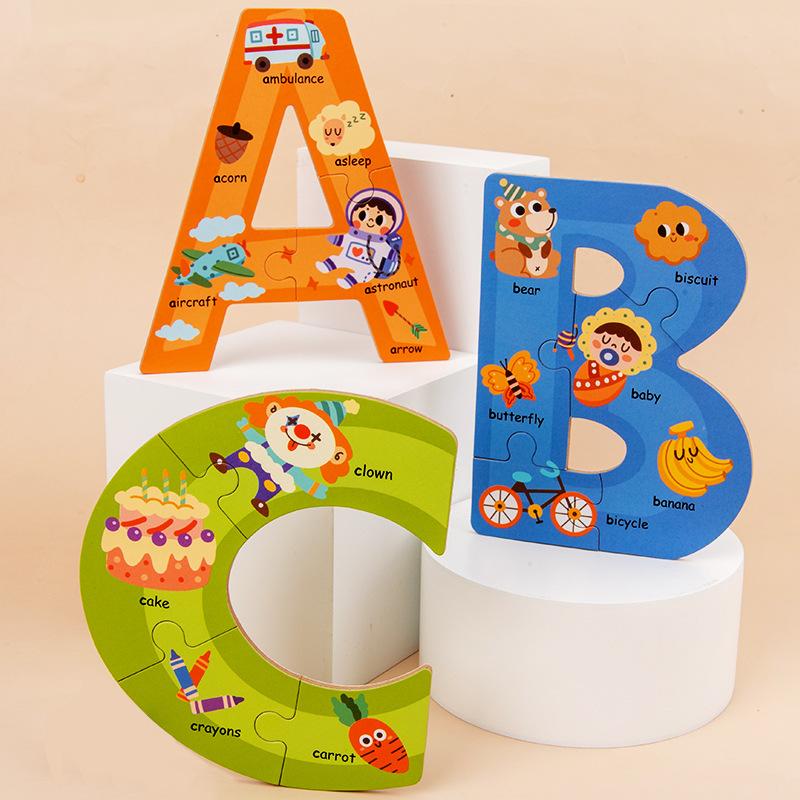 Wooden Cartoon Intelligence Block Puzzle Number Letter Animal Cognition Advanced Building Blocks Early Education Toys