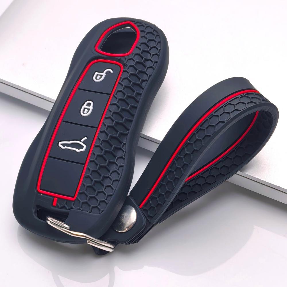 Key Case Cover for Porsche Cayenne Panamera Macan Taycan 911 718 with Keychain Anti-Scratch Guard Shockproof Protection Soft Grip Texture