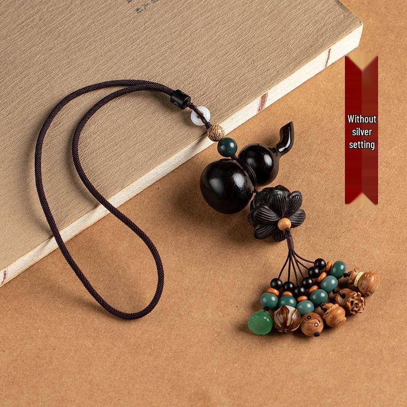 

Ebony Silver-Inlaid Year of the Snake Zodiac Buddha Gourd Lotus Car Pendant for Rearview Mirror