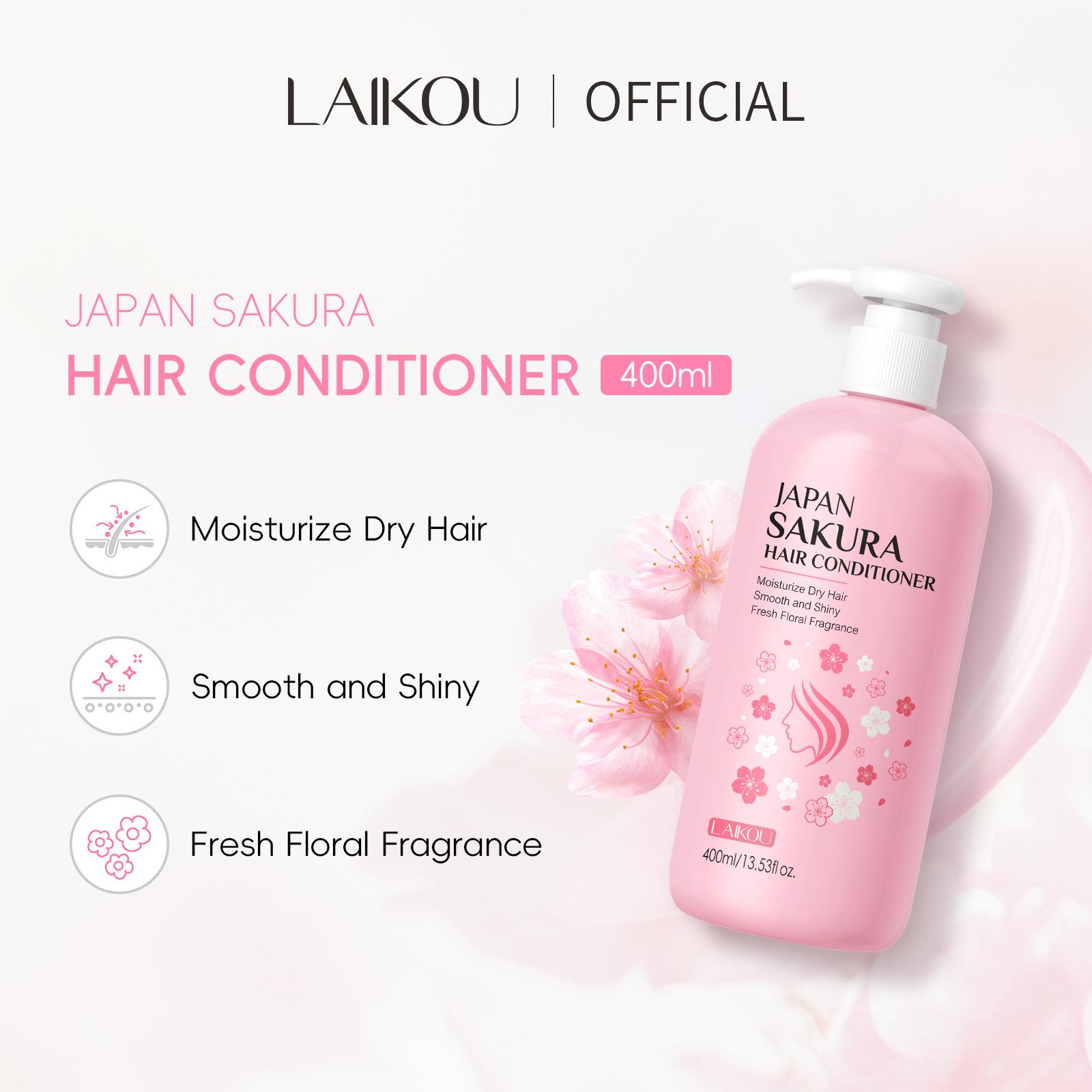 LAIKOU Japan Sakura Hair Conditioner Moisturizing Conditioner Smooth Shine Treatment Floral Scent Hair Repair 400ml 400ml white
