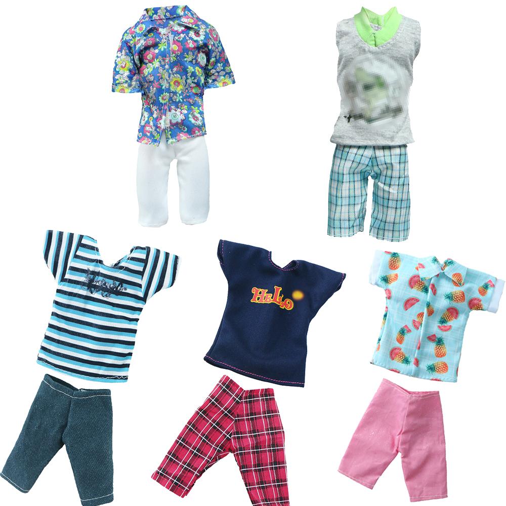 5 set Ken Doll barbie Doll Outfit 12 inch Doll Casual Clothes Shirt Short Pants Trousers Coat Boy Doll Kids Assceeories Chirstmas Gift Toy