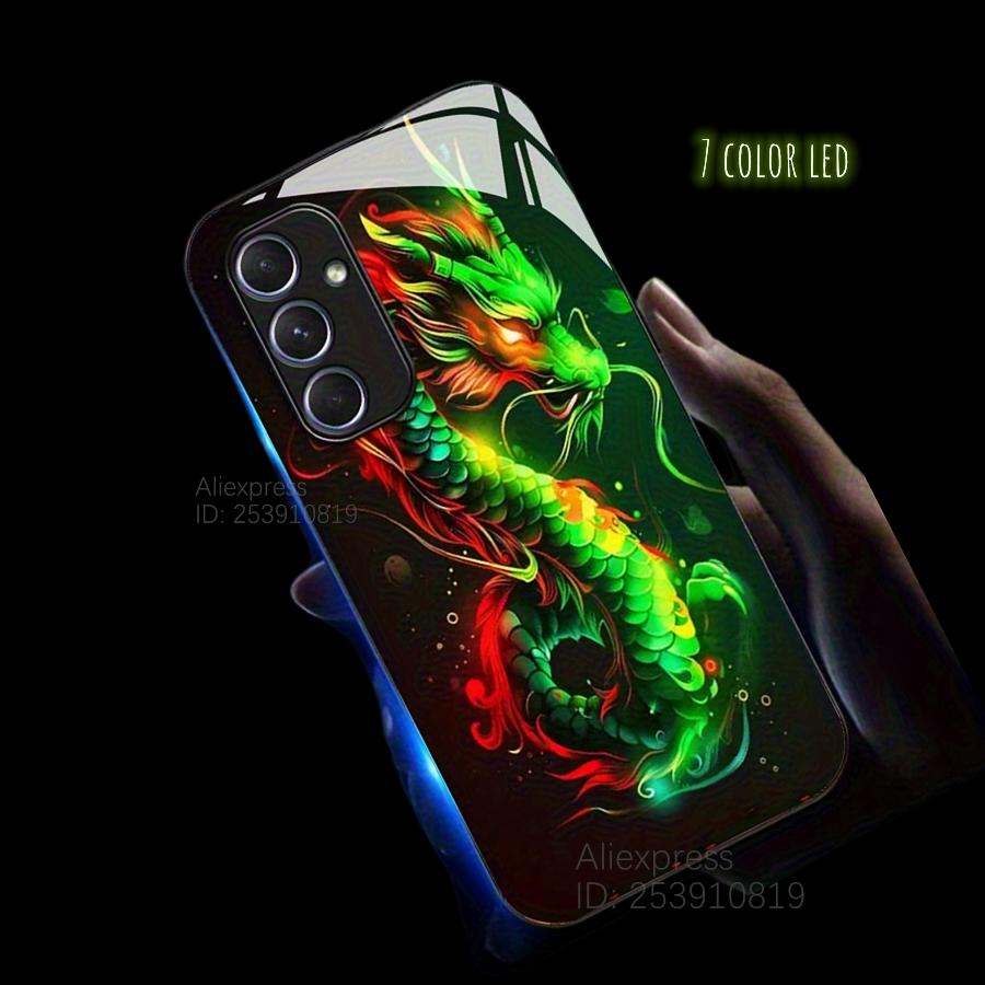 

Flame Dragon Totem LED Light Up Glass Phone Case For iPhone 16 17 Pro Max 13 12 11 15 Pro X XR XS 14 Plus 7 8 Phone Funda Glow iPhone 16 Pro Max