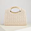 Straw Bag High-end Square Buckle Hardware Clutch Bag European and American Simple Dinner Bag Solid ShoulderBag