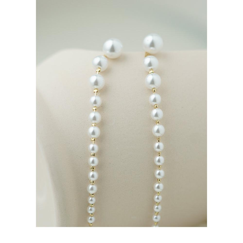 Silver Needle Pearl Long Fringed Stud Earrings French Retro Elegant Temperament Earrings Light Luxury High-end Personalized Earrings