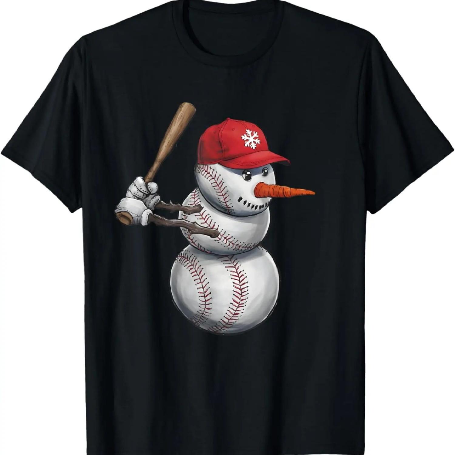 Baseball Snowman Balls Snow Christmas Xmas Men Women Player T-Shirt S чёрный