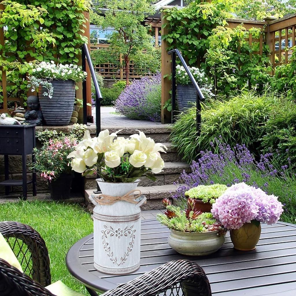 2pcs Metal Flower Vase Galvanized Milk Can Watering Jug,Rustic Plant Holder Farmhouse Flower Vase Pot for Home Office Garden Decor Indoor and Outdoor