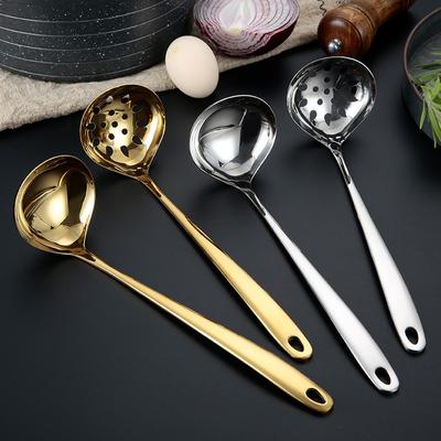 Home Large Long Handle Soup Spoon Filter Colander Stainless Steel Cutlery Kitchen Ramen Serving Ladle Skimmer Cooking Utensils