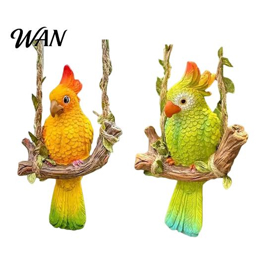 Colorful Bird Statue Resin Parrot Swing Figurine, Outdoor Hanging Animal Sculpture, Tropical Toy Decoration for Patio, Lawn, Garden, Balcony