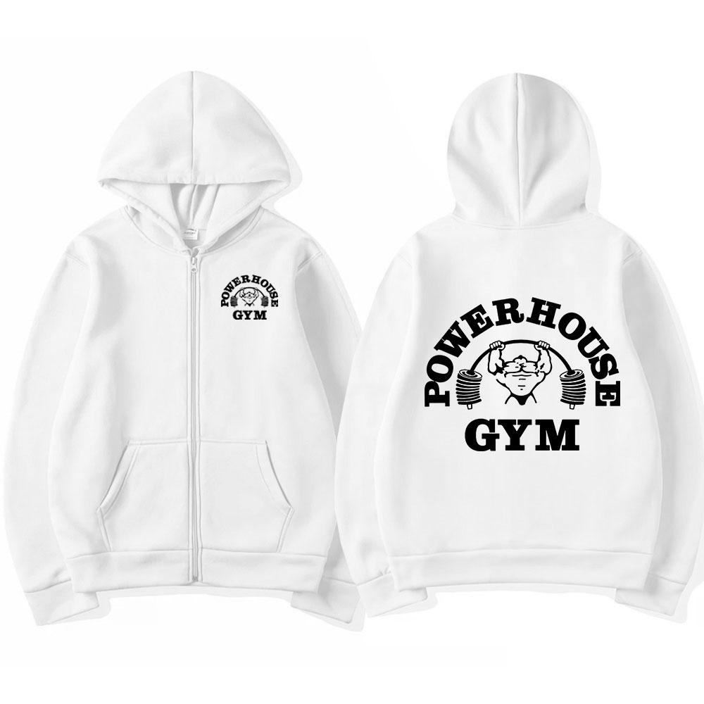 Powerhouse Men And Women Gym Zipper Hoodie Oversized Jacket  Gothic Coats Zip Up Geek Fitness Classic Simple Hoodies
