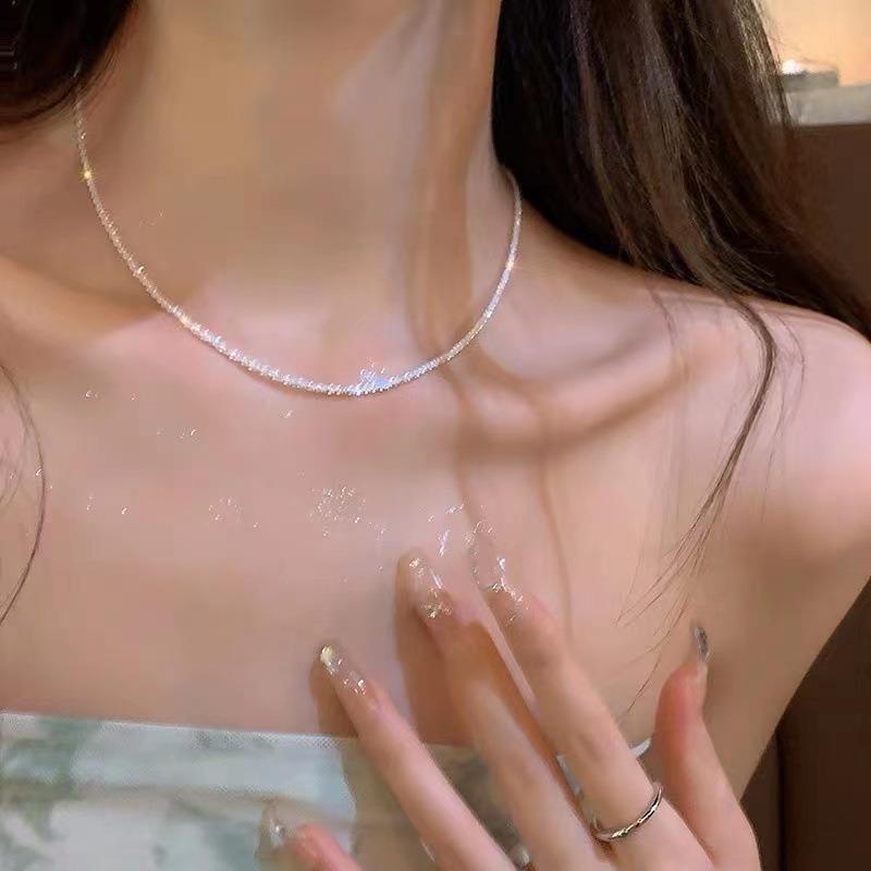 Sparkling Silver Color Clavicle Chain Choker Necklace Collar For Women Jewelry On the Neck Wedding Party Birthday Gifts