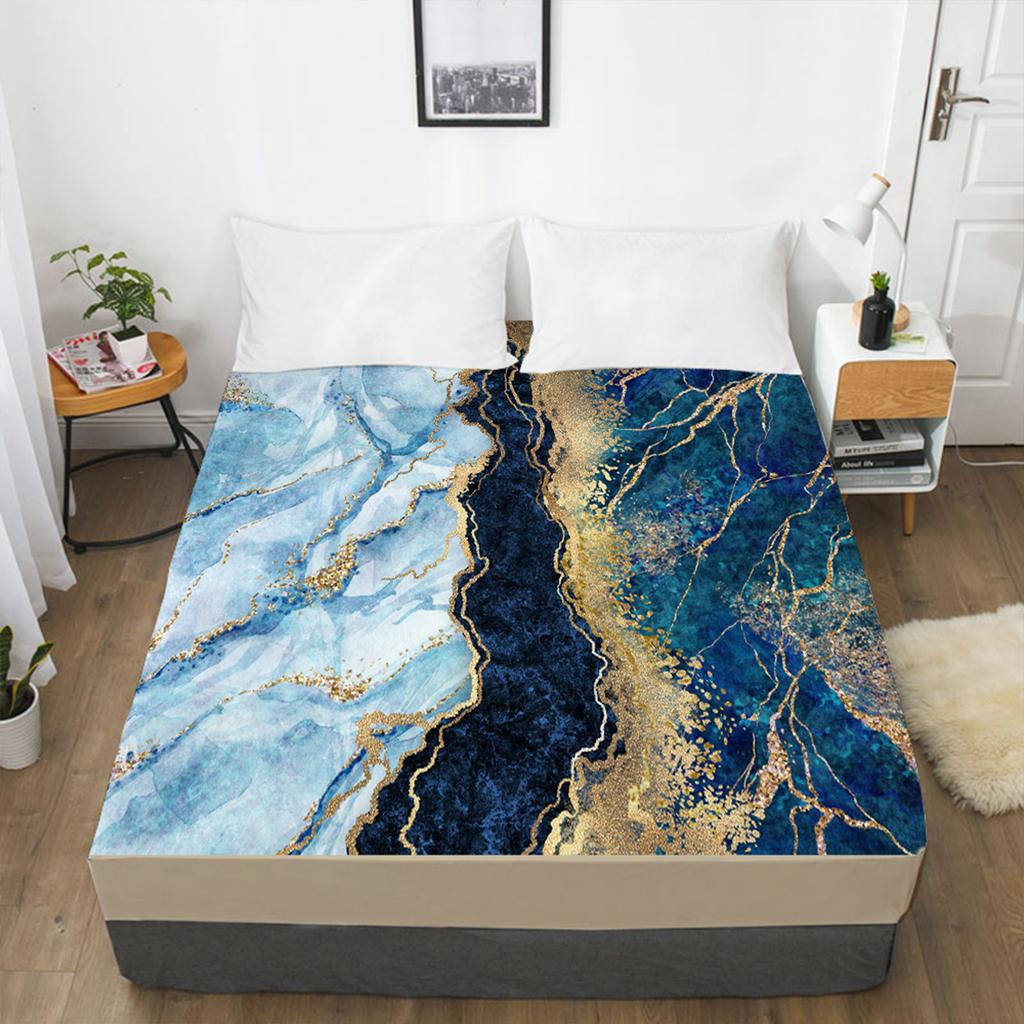 Fashion marble 3D printing pattern fitted sheet mattress cover elastic band bed sheet bedding
