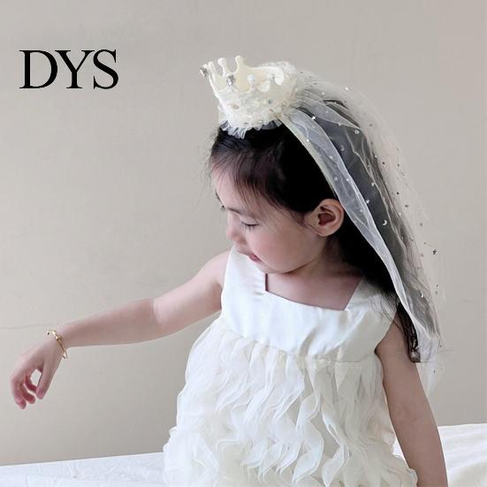 Imitation Pearl Headband Girl Crown with Sequins Pearls Princess-Style Baby Mesh Veil Toddler Princess Headpiece Photo Accessory