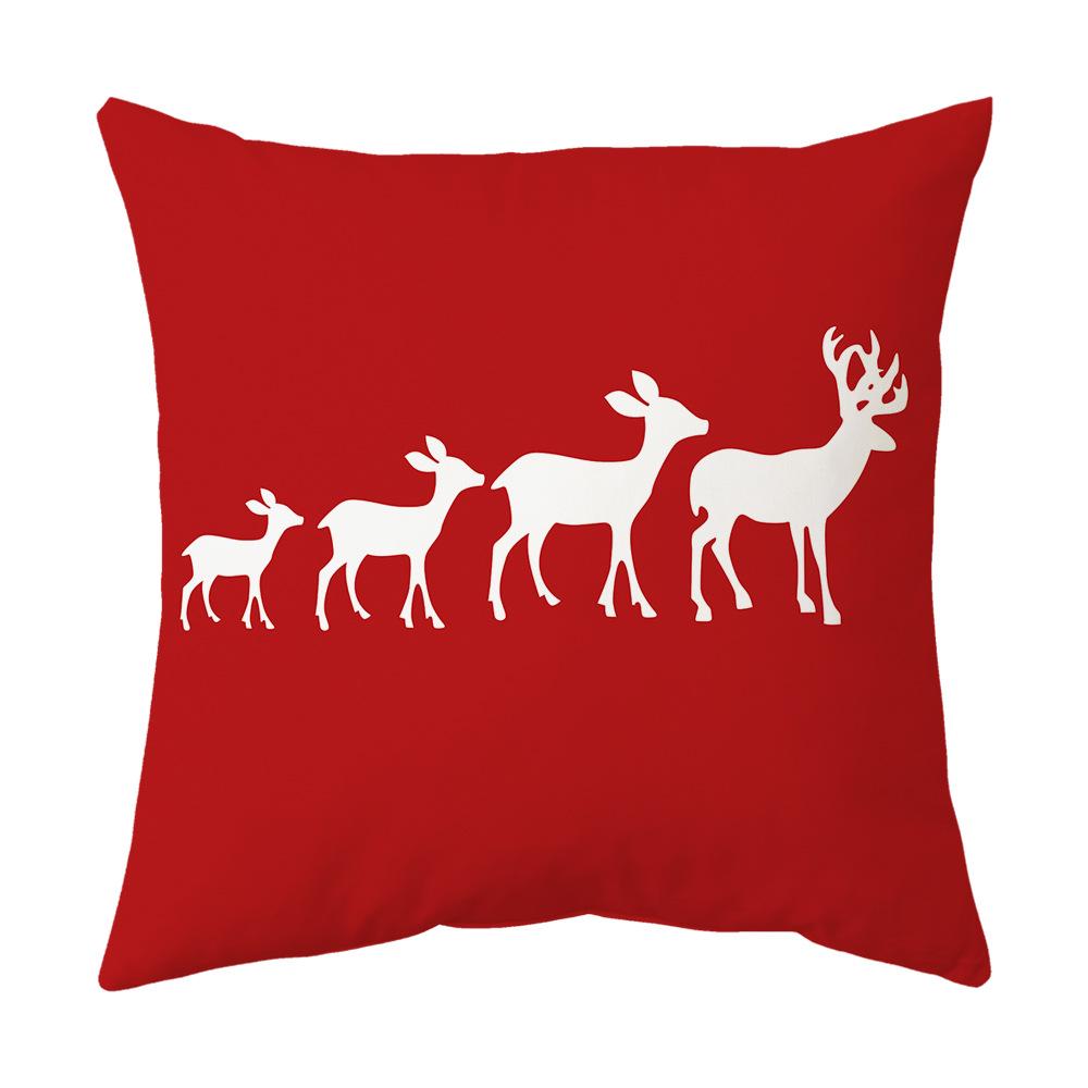 Federa Cuscino a Tema Natalizio Fondo Rosso Lino Corto Peluche Stampato Federa Cuscino Regalo Festivo