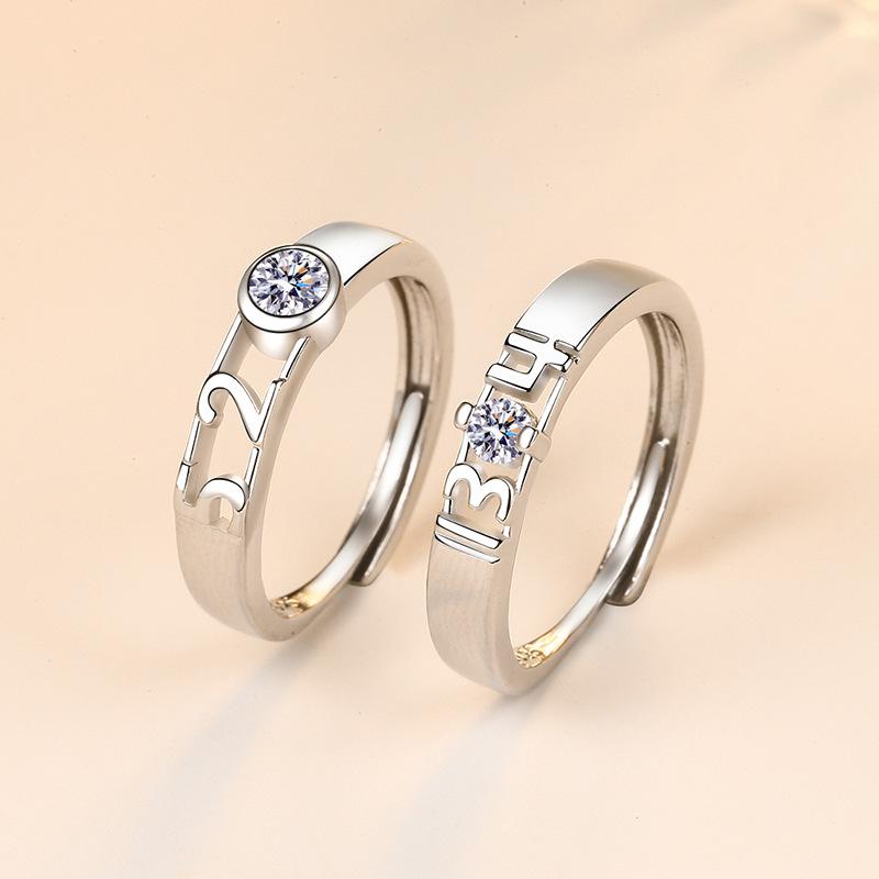 2 Stück 925 Sterling Silber Partnerringe Verstellbar Schlichtheit Mode Exquisit Herren Damen Schmuck Zubehör Hochzeitsfeier Geschenk