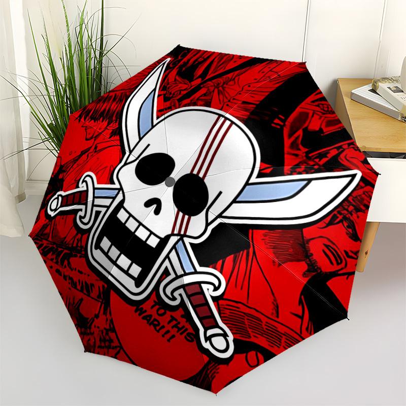 1 Stück One Piece Piratenflagge Totenkopf Automatisches Öffnen/Schließen Faltbarer Tragbarer Regenschirm mit 8-Rippen-Struktur für Damen/Herren, Ganzjahresgebrauch a0901101