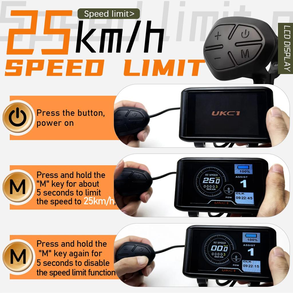 TFT-UKC1 DC LCD Displej pro elektrické kolo 36V-72V pro Ebike