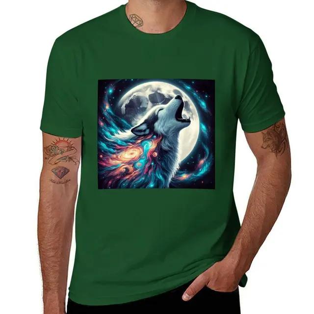 Cosmic Wolf Howg At the Moon TShirt Plus Size Tops New Edition Kawaii Clothes Tshirts for Unisex