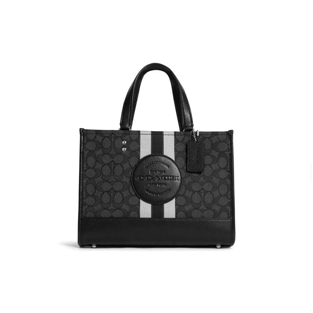 Coach Women's Black Dempsey 30 Horizontal Classic Stripe Logo Tote Bag Tote C8448-Svrt6