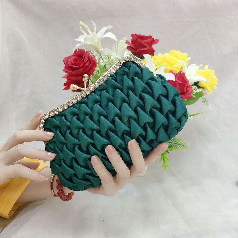 

New celebrity dinner bag temperament rhinestone satin banquet bag clutch bag bridesmaid clutch bag wedding зелений
