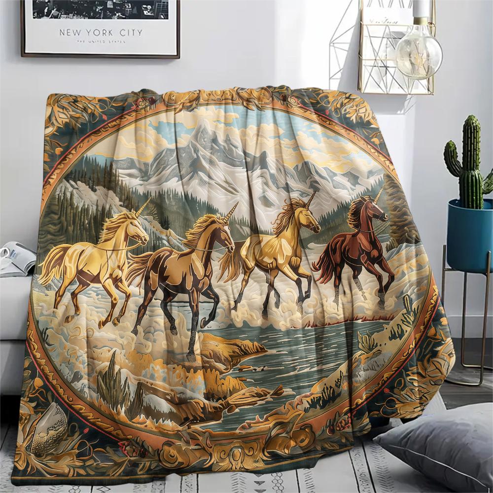 Vintage Animal Frame Print Flannel Blanket,High Quality Comfortable for All Seasons,Home Decor,Warmth and Comfort,Perfect for Christmas Gifts
