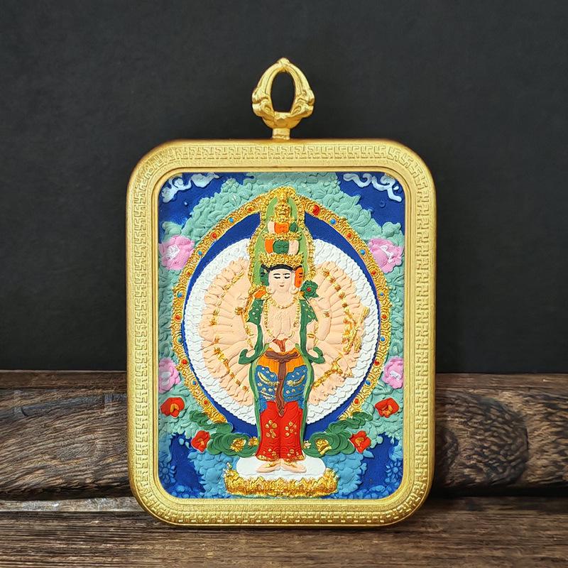 Tibetisches Grünes Tara & Gelbes Jambhala Amulett: Titanstahl Medizin Buddha Anhänger