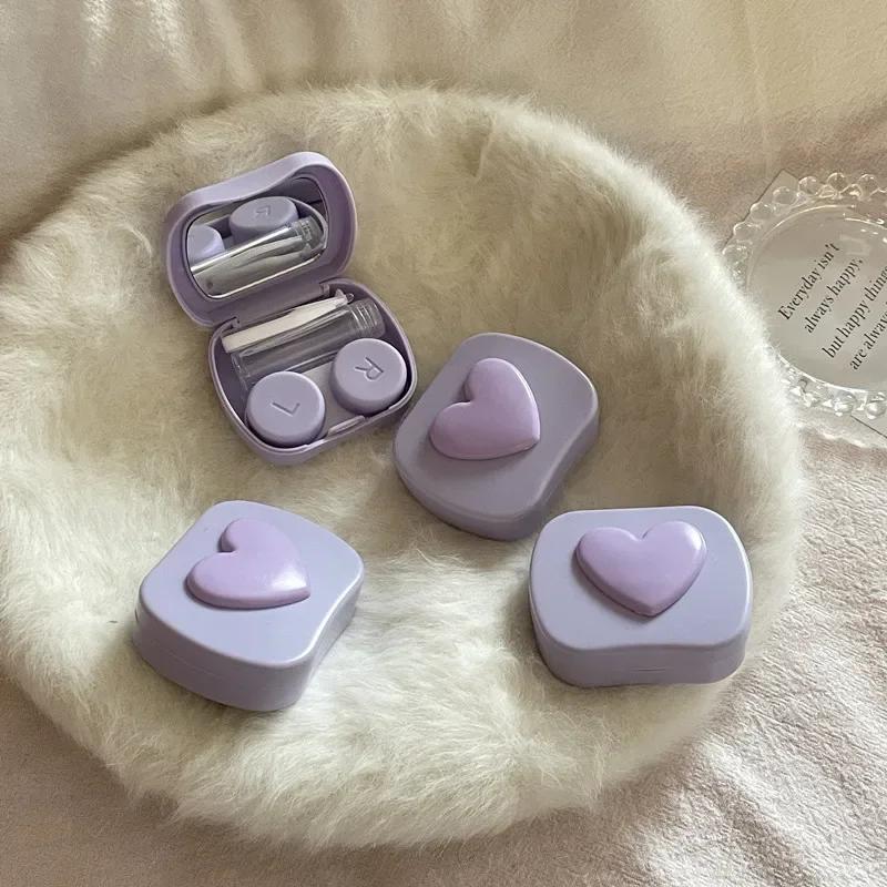 Women Colored Contact Lens Box Candy Color Square Love Portable Mirror Contact Lens Box Travel Easy Carry Storage Container