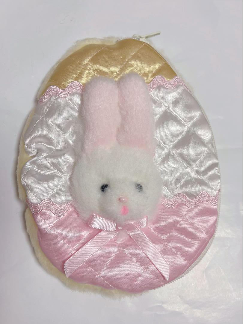 

[USED] Fancy rabbit pouch, artist felt stuffed toy, teddy bear, handmade