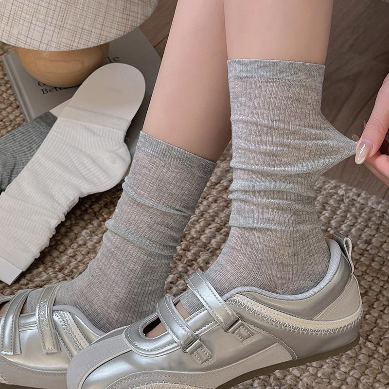 Summer Light And Breathable Half-Foot Socks, Girls' Gray Miu Ballet Style Stacking Foot-Stepping Flip-Flop Socks
