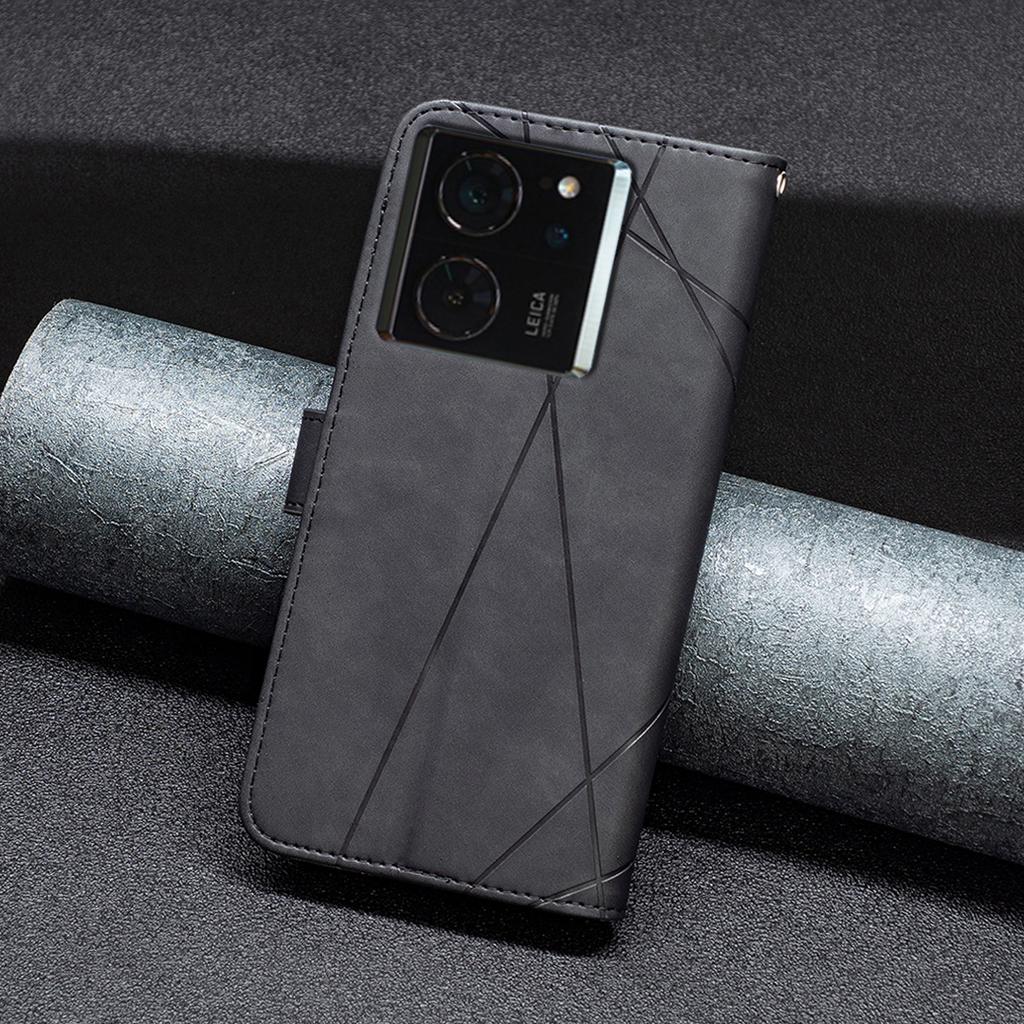 BINFEN COLOR For Xiaomi 14T Pro Phone Cases Wallet Stand Geometry Imprint Leather Cover