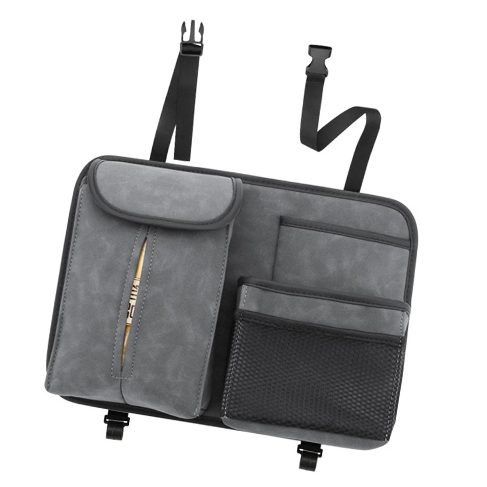 

Car Back Seat Storage Bag Suspension PU Leather Hanging Organizer with Hook for Tissue Gray серый