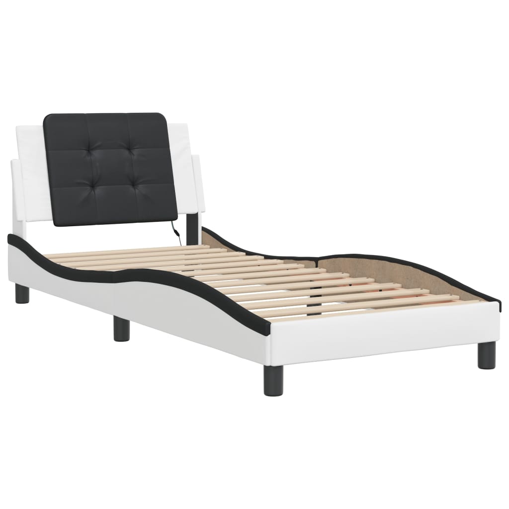 Vidaxl LED Bed Frame, White-Black, 80X200 Cm, Faux Leather