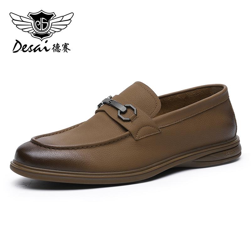 Desai Birinci Katman İnek Derisi Erkek Ayakkabıları İş Elbisesi Yumuşak Tabanlı Loafer'lar Retro İngiliz Deri Ayakkabılar Tek Pedallı Erkek Ayakkabıları