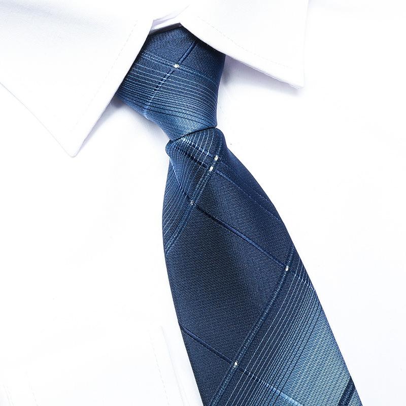 Men'S Business Dress Wedding Groom Dark Blue Pattern Hand Zipper Free 8Cm Men'S Plaid Tie