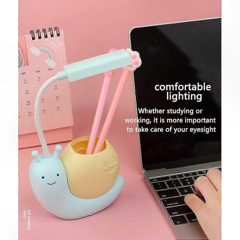 Adorable Children's Lamp with Pen Holder, LED Desk Light Suitable for Kids, Snail-Shaped USB Rechargeable Learning Lamp with Eye Protection