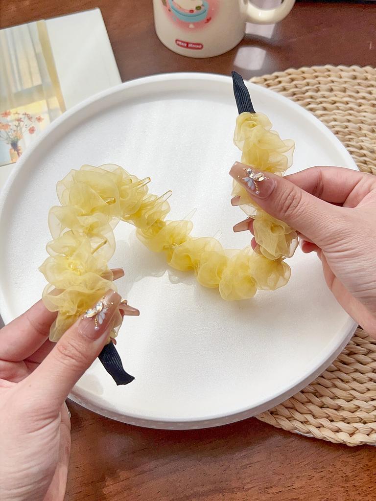 Neues Trendiges Einfarbiges Netz Falten Anti-Rutsch Spitze Elegantes Haarband Flauschiger Tüll Make-Up Haar Accessoires Professionelles Salon