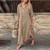 Women's Fashion Spring Autumn Solid Color Print POLO Neck Long Sleeve Casual Dresses