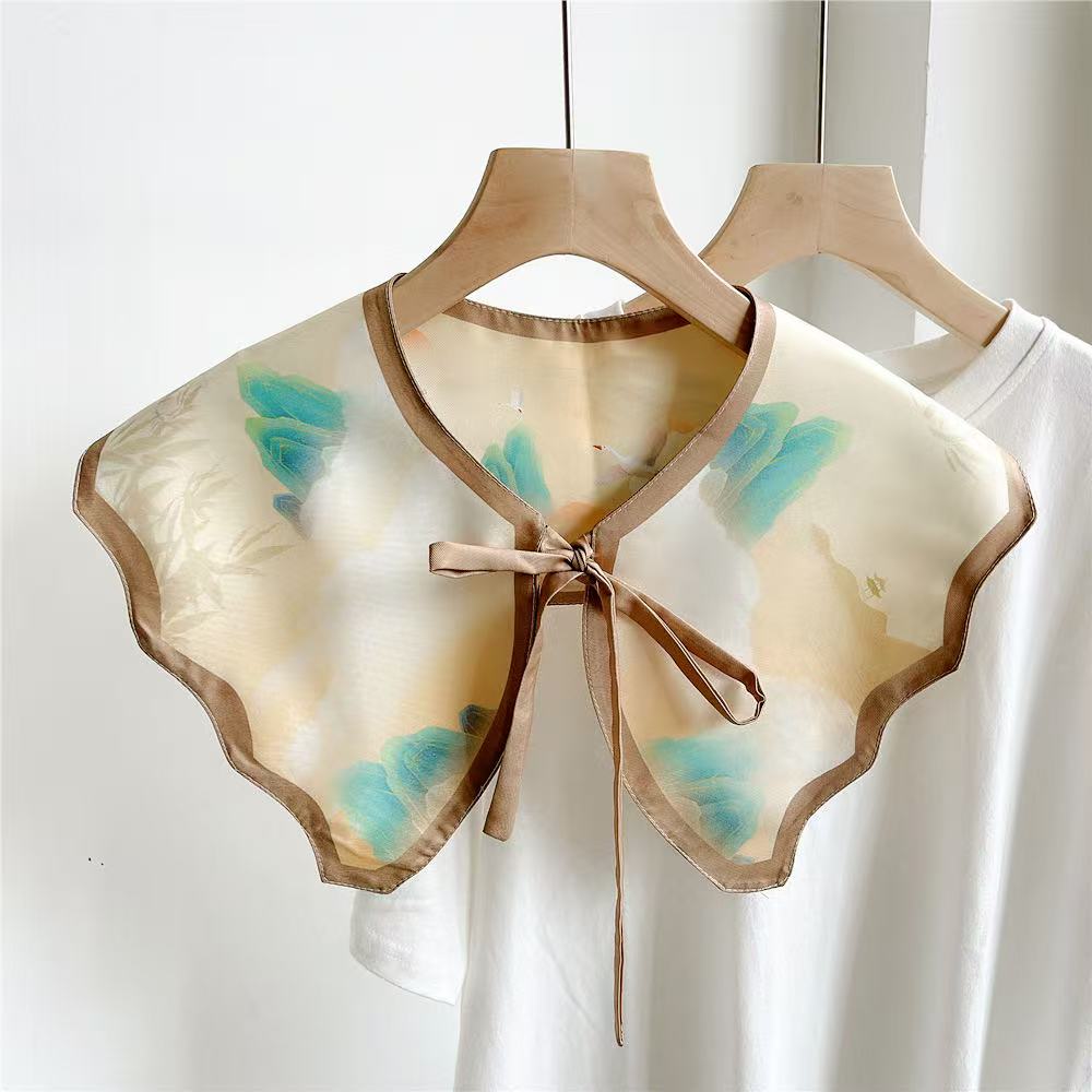 Versatile Printed Fake Collar Convenient Detachable Collar Shawl with Shoulder Straps Vintage Lace Ladies False Blouse Collar