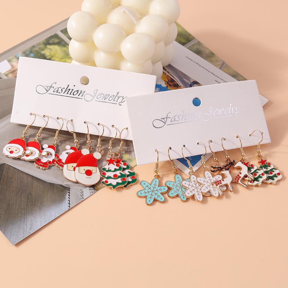 Cute Christmas Earrings Santa Claus Elk Snowman Snowflake Earrings for Women Girls X'mas New Year Jewelry Gifts