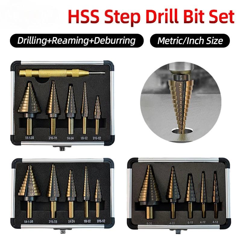 Metal Wood Drilling Tool Automatic Center Punch Step Drill Bit Set Nitride Coated Metric/Inch Cone Drill Bit Hole Opener
