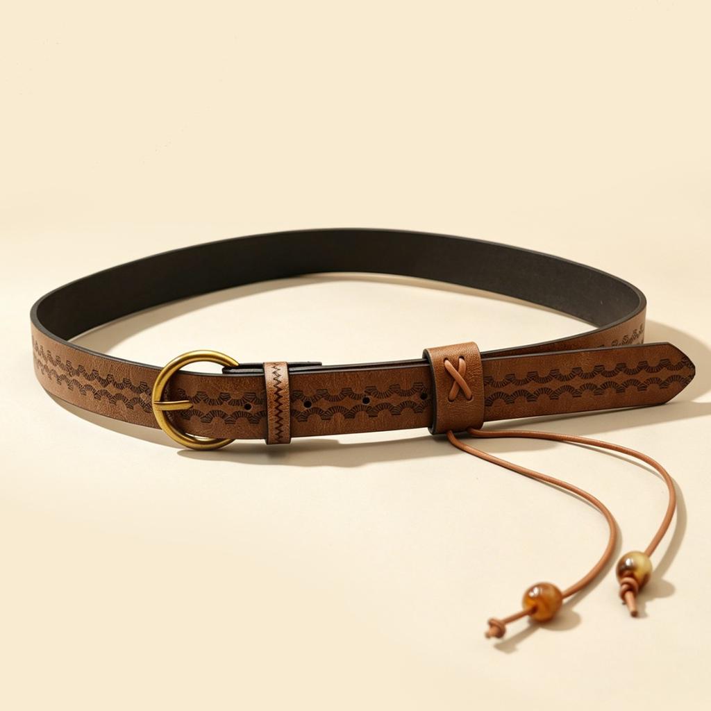 Mori ethnic style beaded fringed belt, retro embossed textured belt, women wear decorative belt