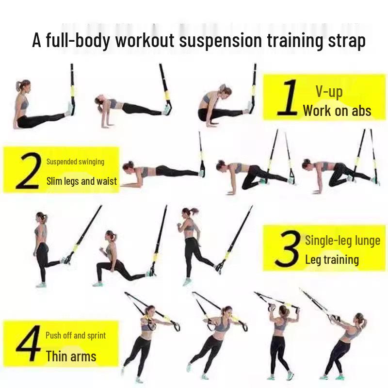 Multifunctional TRX Suspension Training Straps and Resistance Bands for Home Fitness.