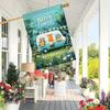 2D Flat, 2D Printing,1pc Spring Happy Campers  Double-Sided Garden Flag - Vibrant Camper & Floral Design, Polyester Outdoor Yard Decoration for Lawn &