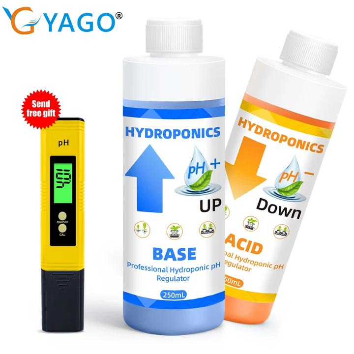 YAGO 250ml/100ML General Hydroponic pH Control kit with pH Meter Gift pH Up and Down Solution pH Regulator for Healthy Plants