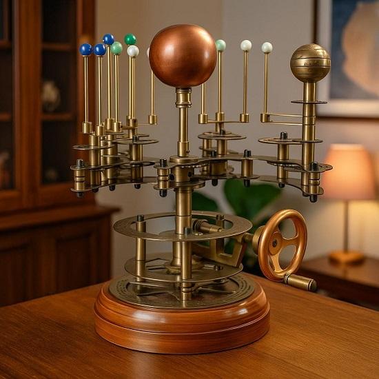 Brass Orrery Solar System Model Steampunk Mechanical Planetarium Display Rotating Planet Desk Decor Handmade Cosmic Art for Office