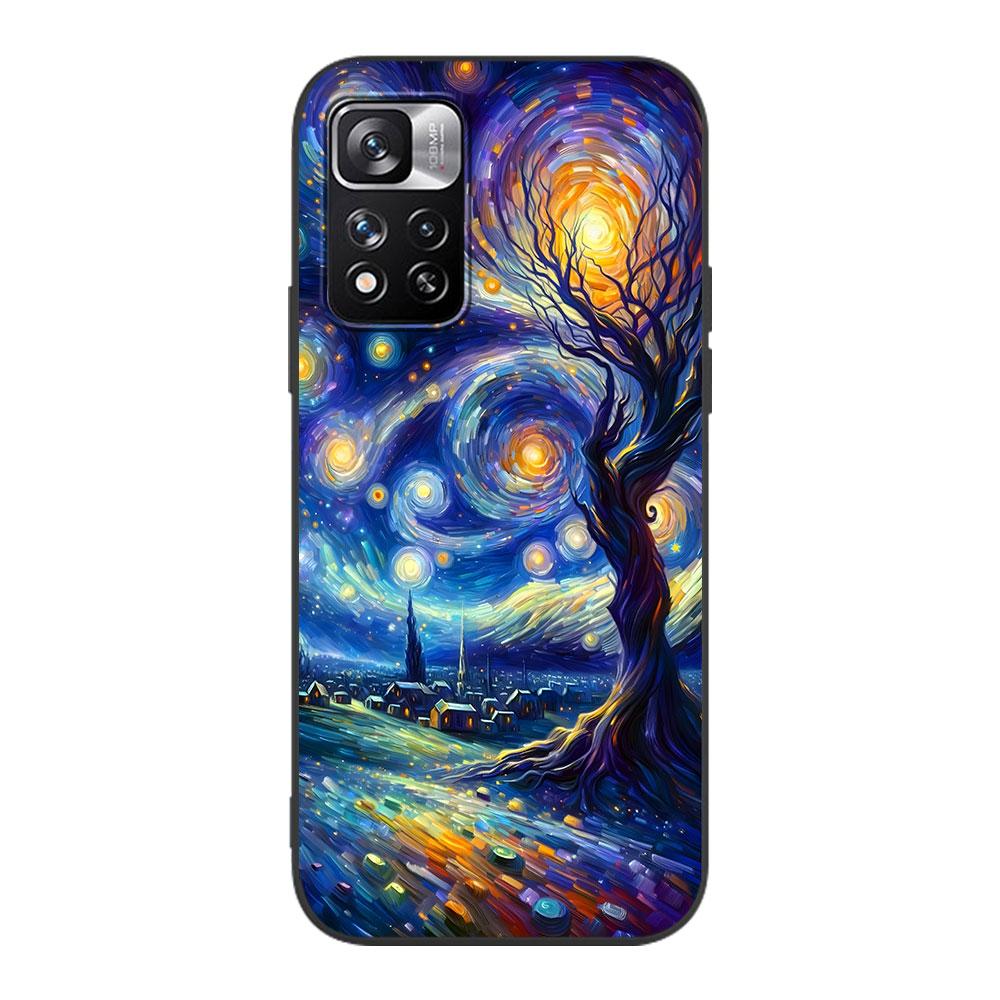 Van Gogh Starry Night Oil Painting Case for Xiaomi Redmi 10A 10C 9C 12C 9A 9i 10 12 9 Prime 9T K40 Pro Black Soft Phone Cover