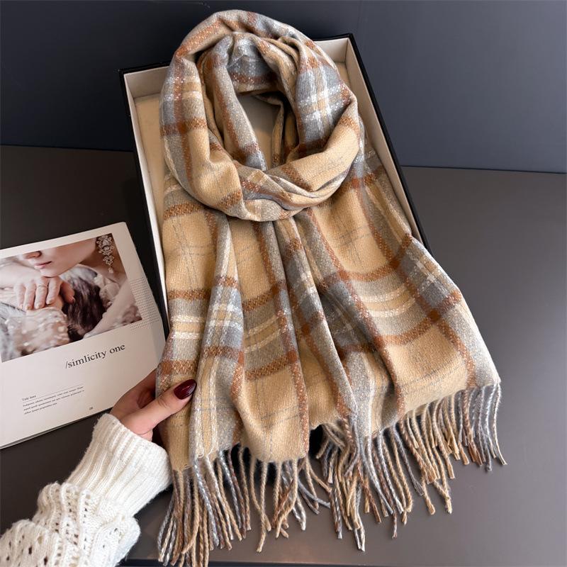 Elegants Classics Plaid Designer Winter Warm Scarf Women Luxury Neckerchief Cashmere Shawl Blanket Wrap Pashmina Tassel Lady