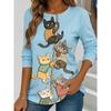 Women's Long-Sleeve T-Shirt for Autumn, Cat Climbing Rope Print Street Style Casual Crew Neck Pullover Loose Fit Outdoor T-Shirt