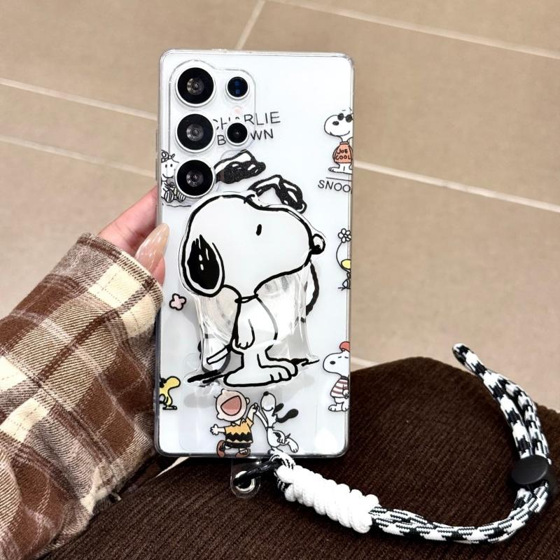 Cartoon Cute Illustration Snoopy Daily Life Phone Case For Samsung S21 S22 S23 S24 S25 S26 Ultra Plus Note 10 Funny Snoopy Stand