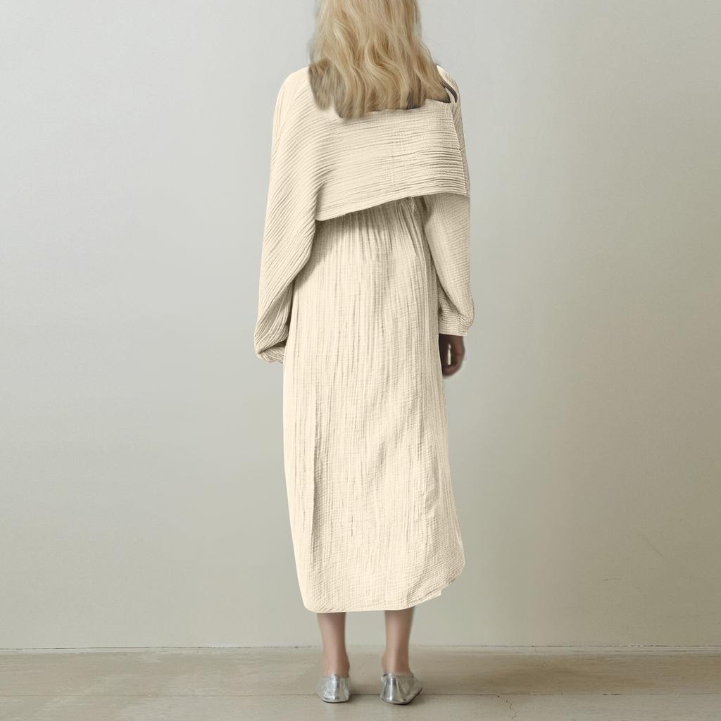 Costum din două piese pentru petrecere a timpului liber pentru damă, cu talie înaltă, din bumbac și in